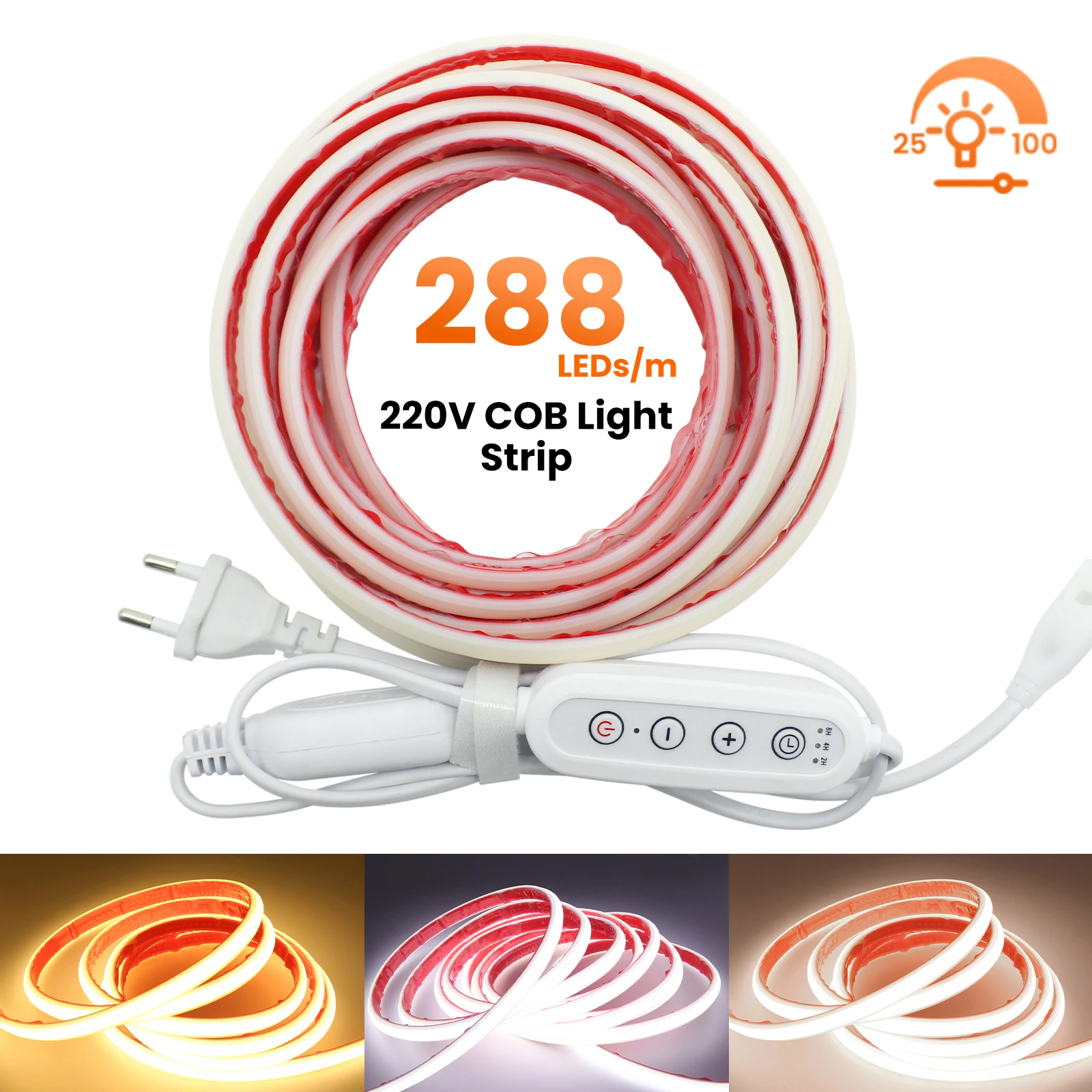 Светодиодная неоновая лента COB 220В с регулировкой яркости, комплект с диммером для ЕС, 288 светодиодов/м, яркая гибкая клейкая лента, водонепроницаемая, теплый/нейтральный белый свет
Светодиодная неоновая лента COB 220В с регулировкой яркости, комплект с диммером для ЕС, 288 светодиодов/м, яркая гибкая клейкая лента, водонепроницаемая, теплый/нейтральный белый свет