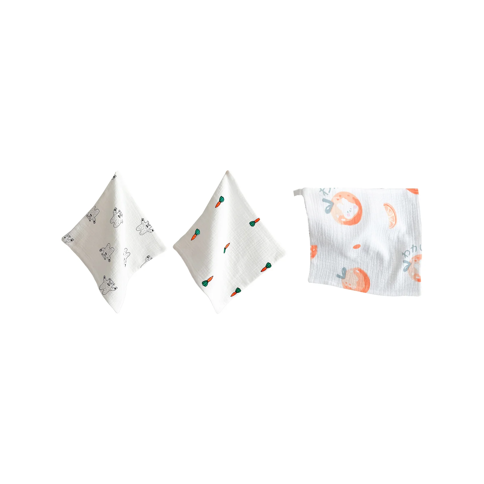 Little white bear + carrot + orange rabbit 4-layer baby cotton gauze square scarf three-piece set
Little white bear + carrot + orange rabbit 4-layer baby cotton gauze square scarf three-piece set