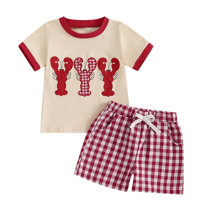 Baby Boys Summer Outfits Lobster Pattern Short Sleeves T-Shirt and Elastic Plaid Shorts Set for 2 Piece Clothes Set
Baby Boys Summer Outfits Lobster Pattern Short Sleeves T-Shirt and Elastic Plaid Shorts Set for 2 Piece Clothes Set