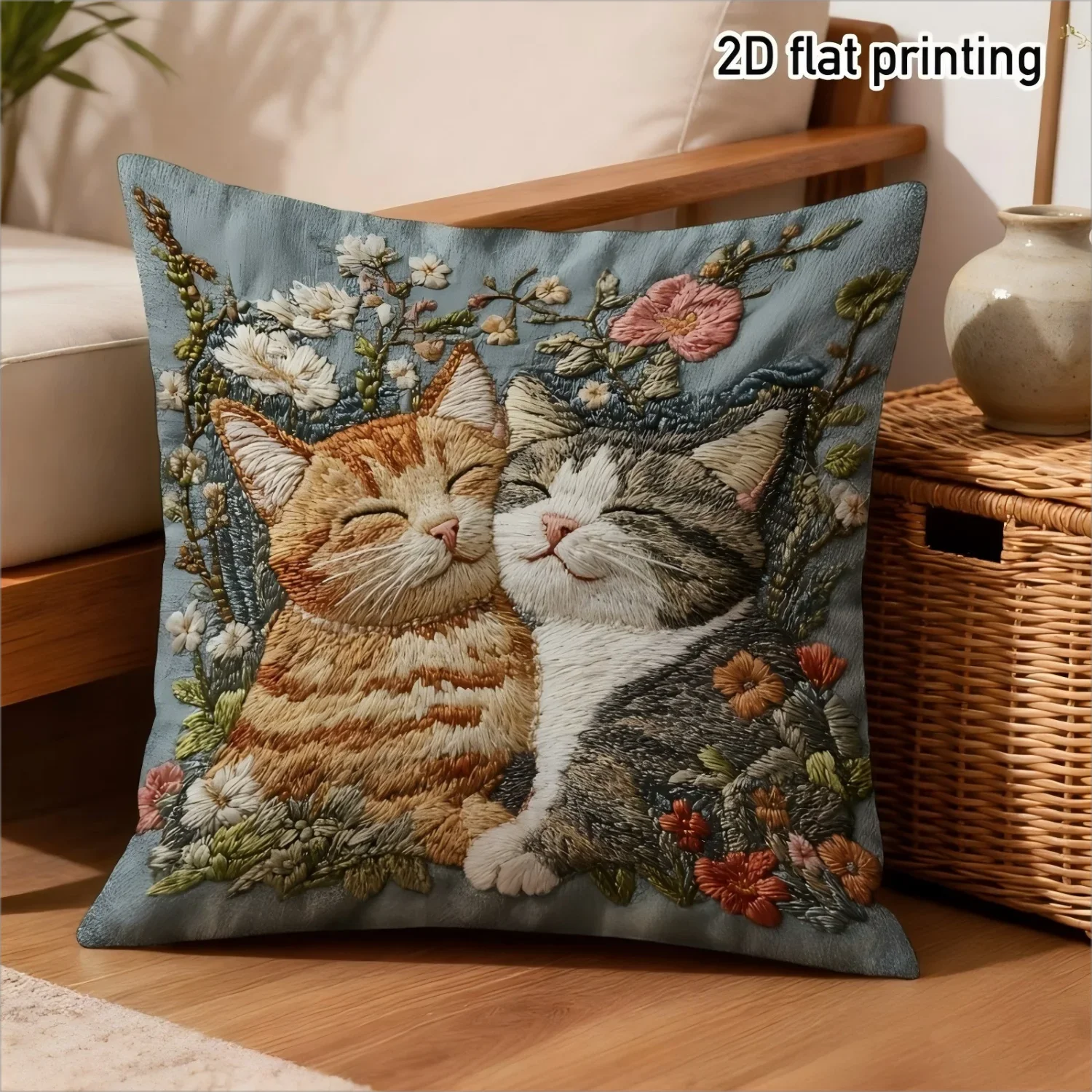 Cozy Faux Embroidered Cat Pillowcase 2D Flat Printed Peach Skin Throw Cushion Cover For Couch Bedroom Farmhouse Decor
Cozy Faux Embroidered Cat Pillowcase 2D Flat Printed Peach Skin Throw Cushion Cover For Couch Bedroom Farmhouse Decor