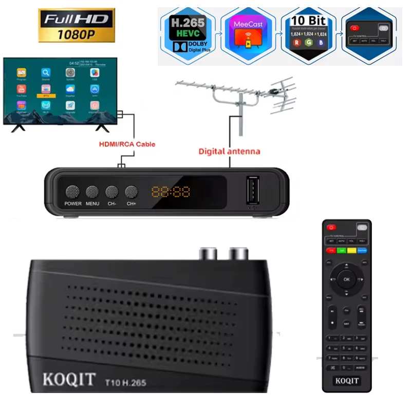FTA Digital TV SET-TOP BOX Smart Meecast Koqit T10 PVR Recording DVB-T2 DVB-C Full HD 1080P Satellite Receiver Full HD 1080P
FTA Digital TV SET-TOP BOX Smart Meecast Koqit T10 PVR Recording DVB-T2 DVB-C Full HD 1080P Satellite Receiver Full HD 1080P