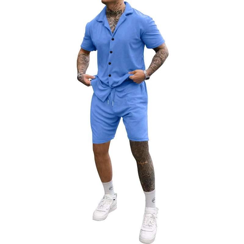 Fashion Solid Mens Two Piece Sets Summer Short Sleeve Lapel Button Shirt and Shorts Casual Suits Men Clothing Leisure Streetwear
Fashion Solid Mens Two Piece Sets Summer Short Sleeve Lapel Button Shirt and Shorts Casual Suits Men Clothing Leisure Streetwear