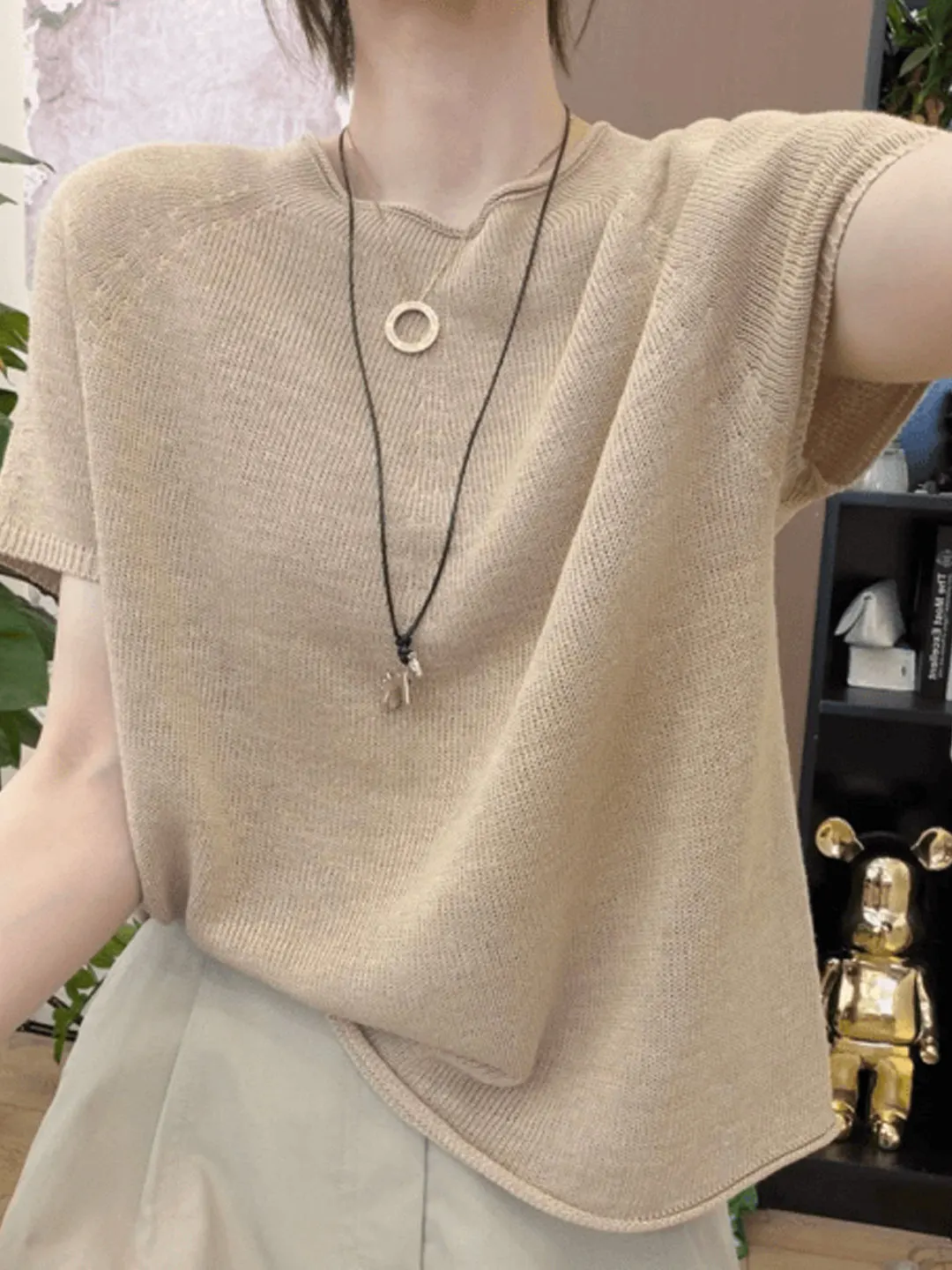 Simple Style round Neck Cuffed Short Sleeve Ice Silk Knitted Top Thin Loose Overhead Ageless Color Summer Fashion Women...
Simple Style round Neck Cuffed Short Sleeve Ice Silk Knitted Top Thin Loose Overhead Ageless Color Summer Fashion Women...