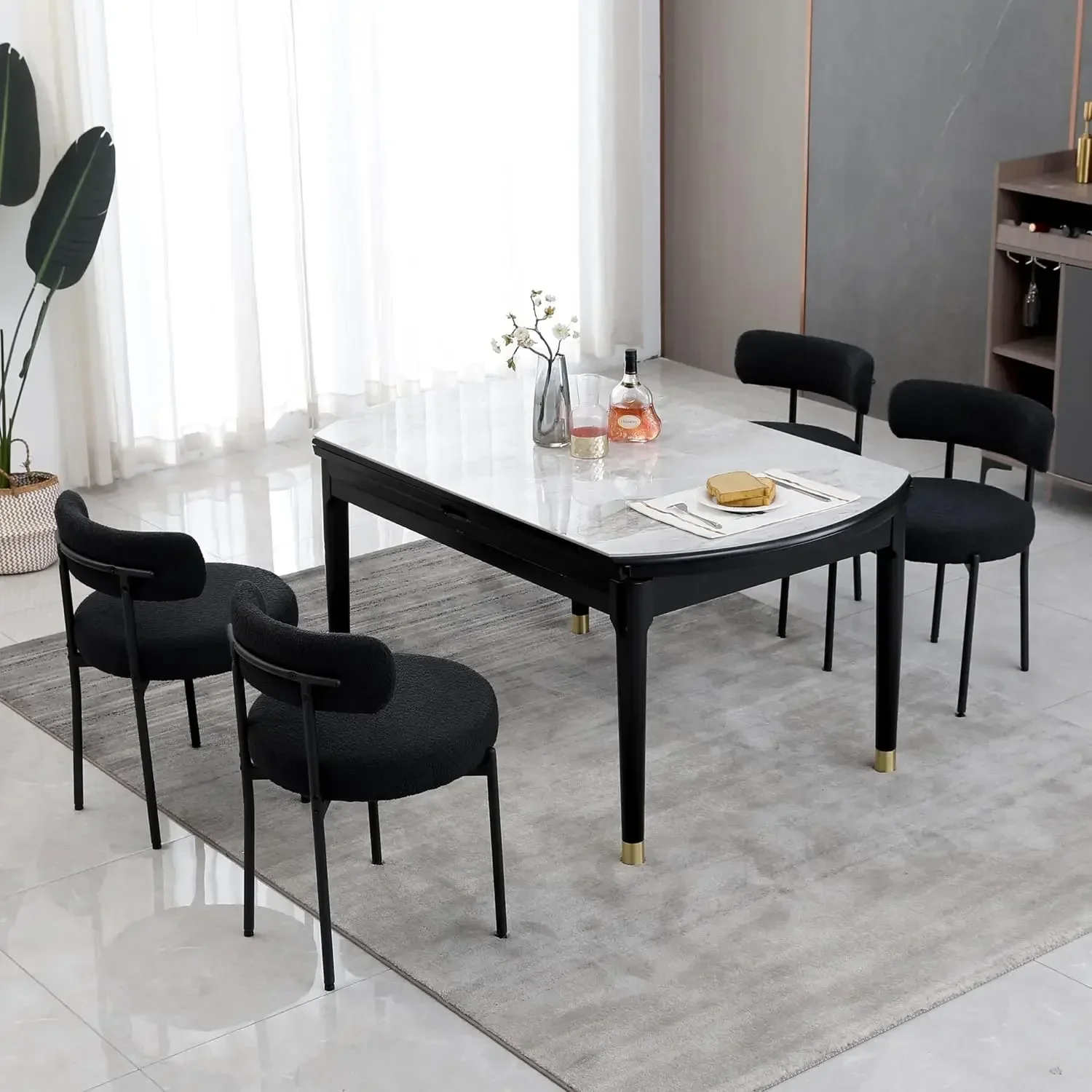Black Boucle Dining Chairs Set of 4, Modern Upholstered Dining Chairs with 4" Thick Cushion and Sturdy Metal Legs for Dining Roo
Black Boucle Dining Chairs Set of 4, Modern Upholstered Dining Chairs with 4" Thick Cushion and Sturdy Metal Legs for Dining Roo