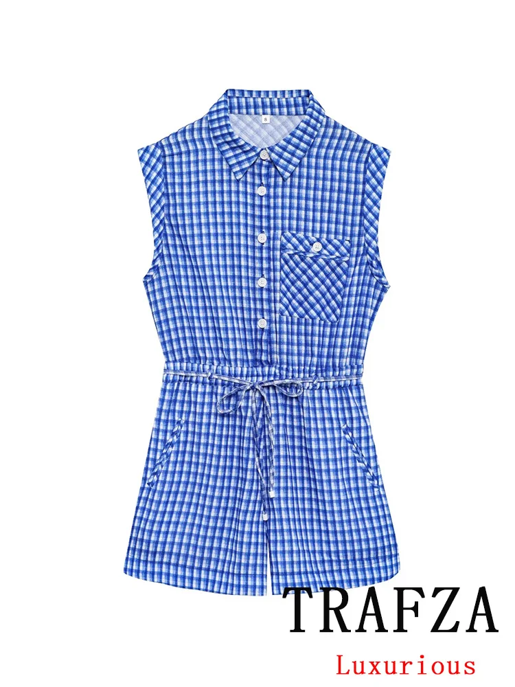 TRAFZA Casual Women Jumpsuit Blue Plaid Single Breasted Sleeveless Lace-up Jumpsuit Fashion 2025 Spring Summer Holiday Playsuit
TRAFZA Casual Women Jumpsuit Blue Plaid Single Breasted Sleeveless Lace-up Jumpsuit Fashion 2025 Spring Summer Holiday Playsuit