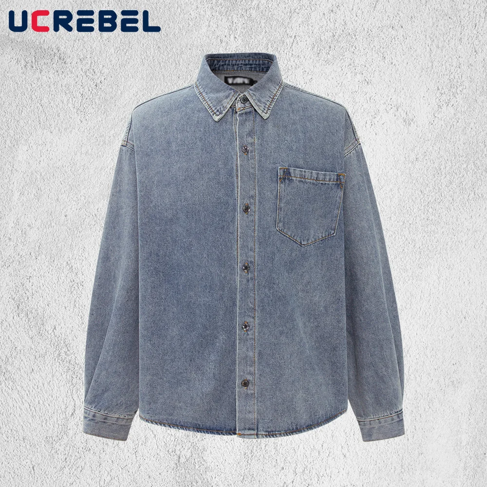 Джинсовые рубашки с карманами, мужские потертые потертые осенние рубашки в стиле ретро, свободные однобортные рубашки с длинными рукавами и лацканами, мужские рубашки 
Джинсовые рубашки с карманами, мужские потертые потертые осенние рубашки в стиле ретро, свободные однобортные рубашки с длинными рукавами и лацканами, мужские рубашки