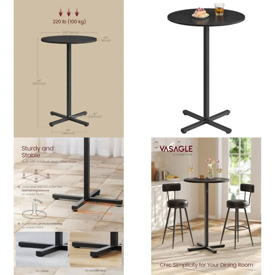 Round Cocktail Table, High Top Bar Pub Table with Metal Frame and Cross Base, for 2-3 People,,Easy to Assemble, 22.8 x 41.1 Inc
Round Cocktail Table, High Top Bar Pub Table with Metal Frame and Cross Base, for 2-3 People,,Easy to Assemble, 22.8 x 41.1 Inc