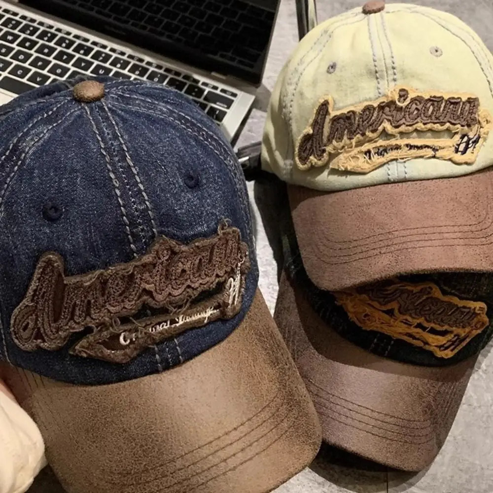 Simple Splicing American Retro Baseball Caps Cotton Denim Tattered Jeans Sun Hat Sunscreen Sun Cap Peaked Cap Outdoor
Simple Splicing American Retro Baseball Caps Cotton Denim Tattered Jeans Sun Hat Sunscreen Sun Cap Peaked Cap Outdoor