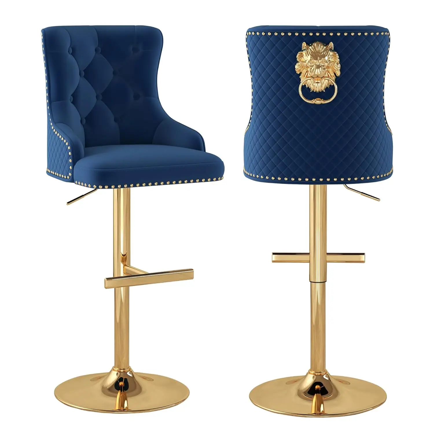 Velvet Bar Stool Set of 2 Golden Lion Pull Ring Swivel Chair for Kitchen Counter Nailhead Upholstered Barstools, Customized
Velvet Bar Stool Set of 2 Golden Lion Pull Ring Swivel Chair for Kitchen Counter Nailhead Upholstered Barstools, Customized
