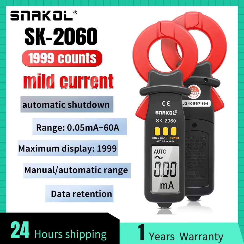 SNAKOL 2060 Digital Clamp Meter Professional Leakage Current Measurement 20mA~60A Leakage Detection with precision current 0.01A
SNAKOL 2060 Digital Clamp Meter Professional Leakage Current Measurement 20mA~60A Leakage Detection with precision current 0.01A