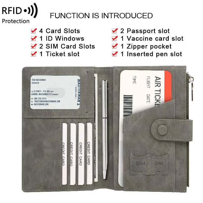 Unisex PU Passport Cover, RFID Blocking with Multi-Card Slots, Waterproof Document Protector for Travel & Business
Unisex PU Passport Cover, RFID Blocking with Multi-Card Slots, Waterproof Document Protector for Travel & Business