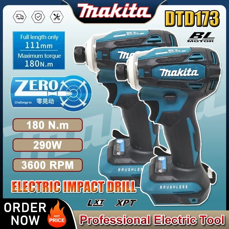 Бесщеточный электрический шуруповерт Makita DTD173 для авторемонта, ударный шуруповерт с крутящим моментом 220 Н·м, электроинструмент для Makita 18В
Бесщеточный электрический шуруповерт Makita DTD173 для авторемонта, ударный шуруповерт с крутящим моментом 220 Н·м, электроинструмент для Makita 18В