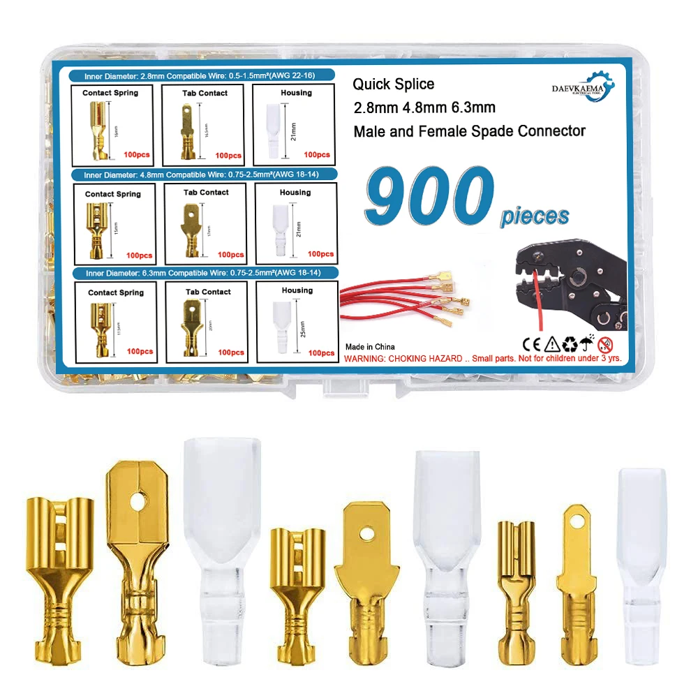 900/135PCS Female Male Spade Wire Butt Connectors Lugs Battery Starter Cable Splice Electrical Crimp Terminals Kit Assortment
900/135PCS Female Male Spade Wire Butt Connectors Lugs Battery Starter Cable Splice Electrical Crimp Terminals Kit Assortment