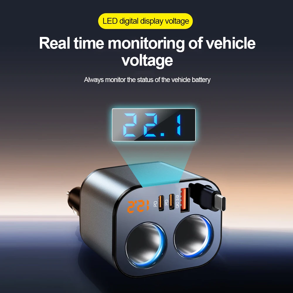 200W max 6 IN 1 Retractable Car Phone Charger 100W Cigarette Lighter Adapter PD30W QC3.0 Quick Charging Adapter Universal
200W max 6 IN 1 Retractable Car Phone Charger 100W Cigarette Lighter Adapter PD30W QC3.0 Quick Charging Adapter Universal