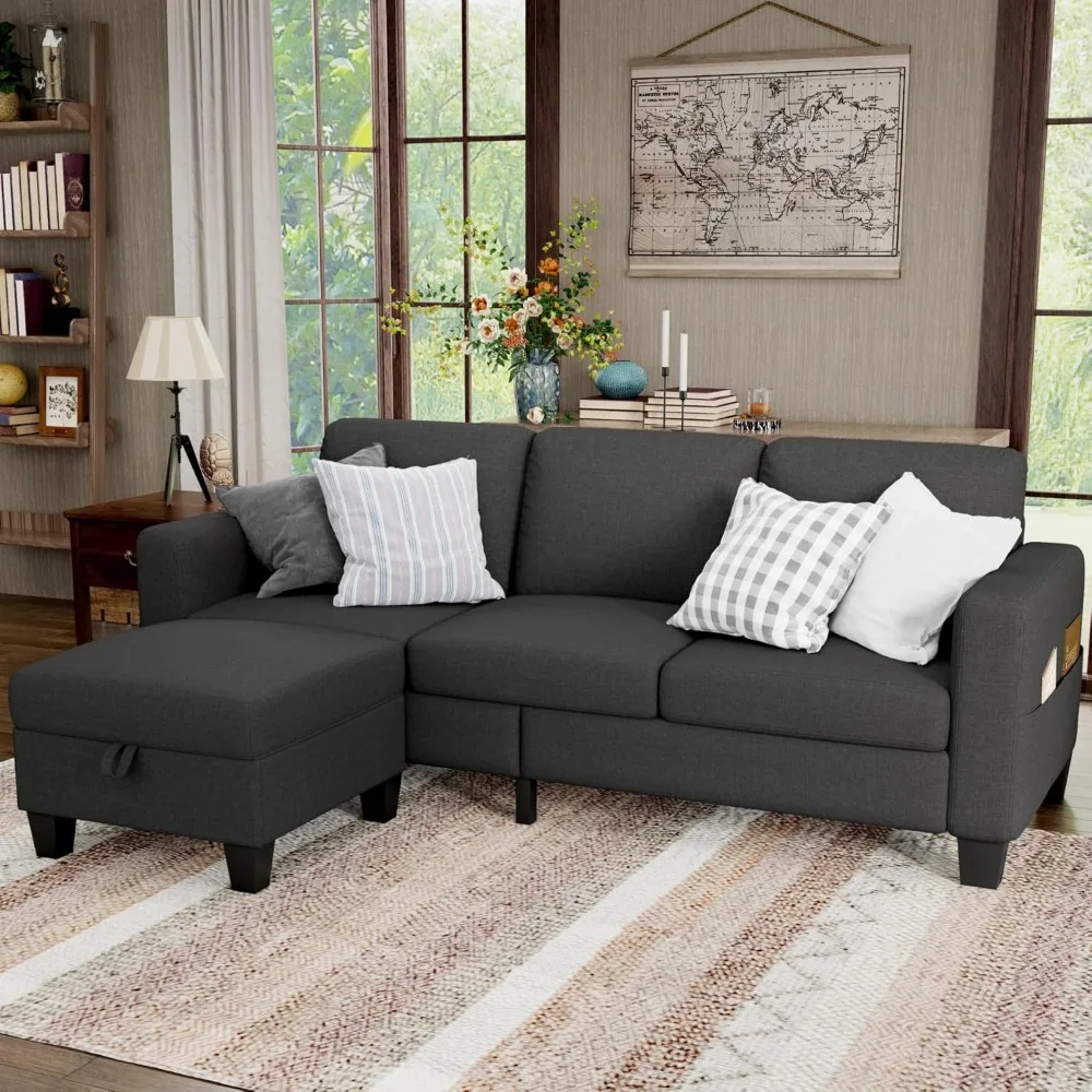 Sectional Sofa and Couches for Living Room - 78'' Dark Grey 3 Seat L-Shaped Couch with Storage Ottoman, Pet Friendly Linen
Sectional Sofa and Couches for Living Room - 78'' Dark Grey 3 Seat L-Shaped Couch with Storage Ottoman, Pet Friendly Linen