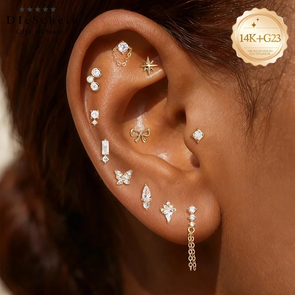 DIeSchein 14k Solid Gold Piercing Earring for Women CZ Flat Back Stud Earrings for Helix Tragus Daith Piercing Birthday Gifts
DIeSchein 14k Solid Gold Piercing Earring for Women CZ Flat Back Stud Earrings for Helix Tragus Daith Piercing Birthday Gifts