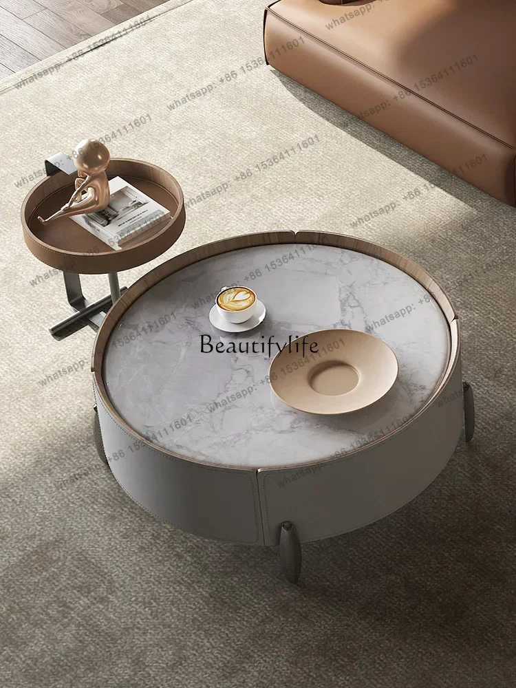 LD33Italian round rock slab coffee table combination simple cream saddle leather solid wood edge table
LD33Italian round rock slab coffee table combination simple cream saddle leather solid wood edge table