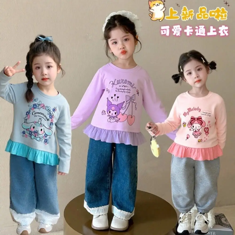 Детская кружевная футболка Sanrio Kuromi My Melody, модный пуловер Cinnamoroll Kawaii, милый мультяшный топ, нижняя рубашка для девочек
Детская кружевная футболка Sanrio Kuromi My Melody, модный пуловер Cinnamoroll Kawaii, милый мультяшный топ, нижняя рубашка для девочек