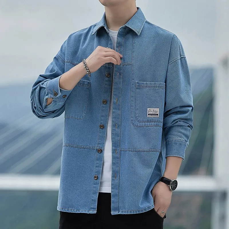 Pure Cotton Men's Long Sleeve Denim Shirt Spring Autumn Korean Fashion Mid-aged Workwear Jacket Classic round Neck Unisex
Pure Cotton Men's Long Sleeve Denim Shirt Spring Autumn Korean Fashion Mid-aged Workwear Jacket Classic round Neck Unisex