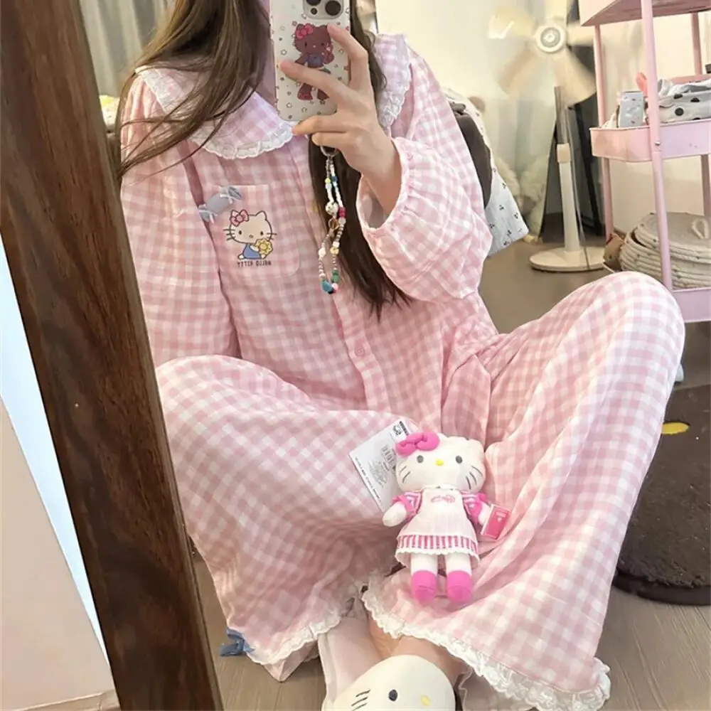 Anime Hello Kitty 2Pcs Pajama Set for Women Sanrio Kawaii Long Sleeve Pants Autumn Cotton Loungewear Girls Cute Loose Tops Pants
Anime Hello Kitty 2Pcs Pajama Set for Women Sanrio Kawaii Long Sleeve Pants Autumn Cotton Loungewear Girls Cute Loose Tops Pants