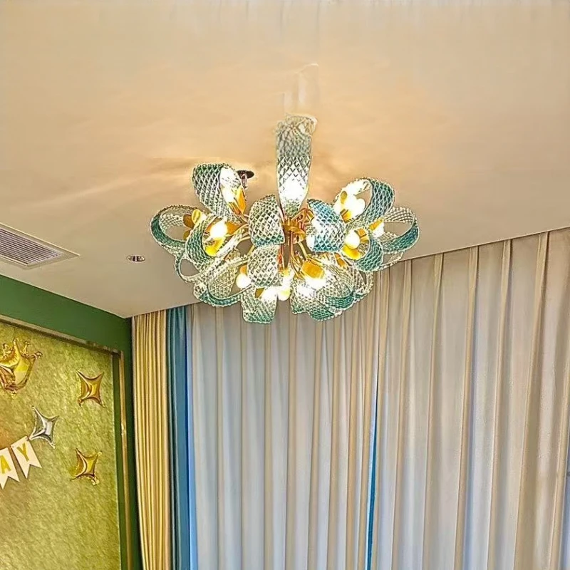 Nordic Minimalist Cyan Glass ribbon Ceiling Lamp Dimmable Chandelier Pendant Light Lustre for Hotel Villa Restaurant Bar Counter 
Nordic Minimalist Cyan Glass ribbon Ceiling Lamp Dimmable Chandelier Pendant Light Lustre for Hotel Villa Restaurant Bar Counter