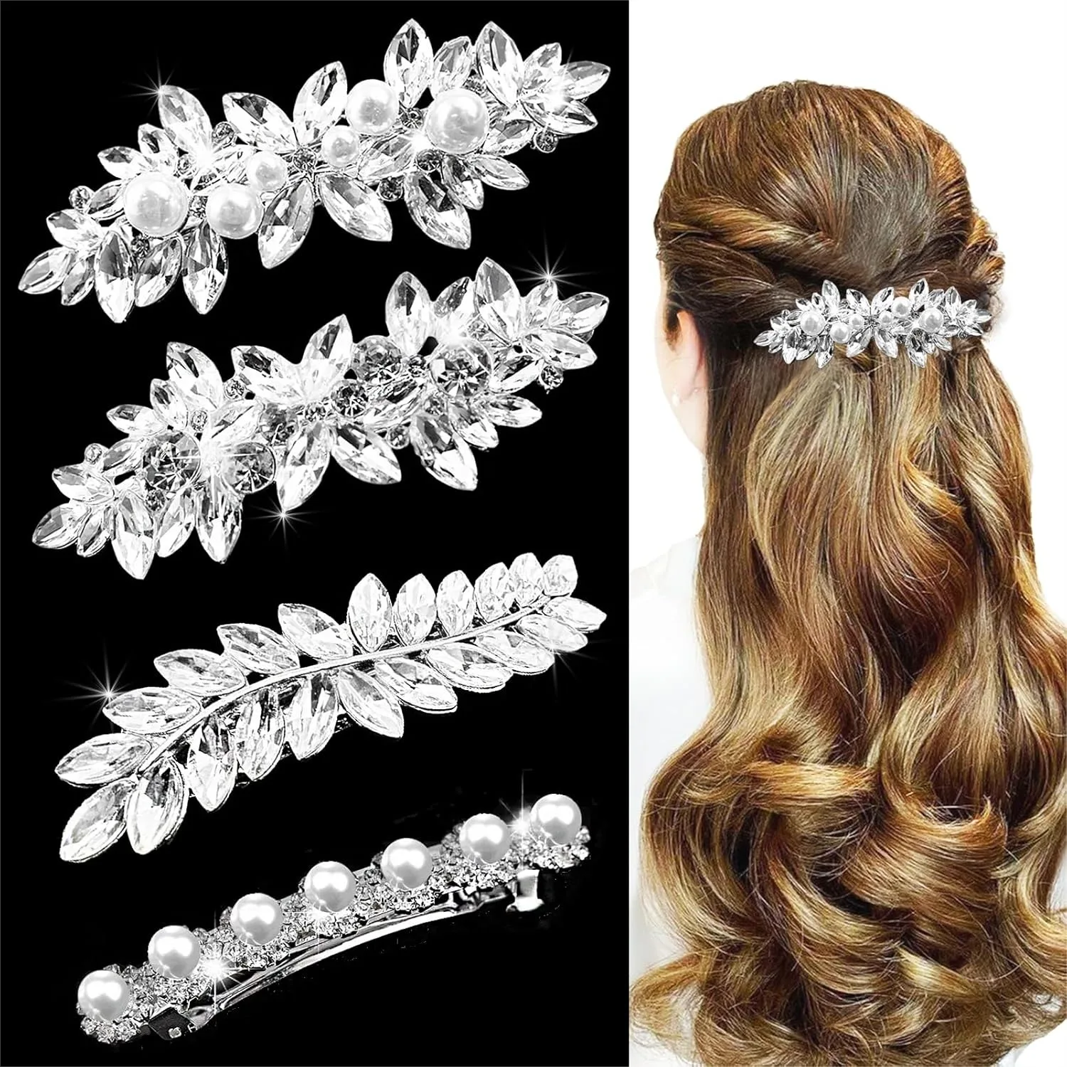 4pcs Rhinestone Pearl Wedding Hair Clips Silver Vintage French Hairpins Elegant Floral Stylish Accessories For Women Girls
4pcs Rhinestone Pearl Wedding Hair Clips Silver Vintage French Hairpins Elegant Floral Stylish Accessories For Women Girls
