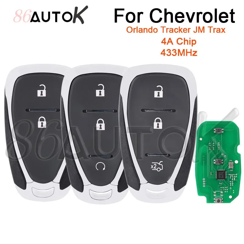 Car Remote Control Key for Chevrolet JM Trax Tracker Orlando Keyless Go Keys 4A Chip 433MHz Smart Car Key Fob 2/3 Buttons
Car Remote Control Key for Chevrolet JM Trax Tracker Orlando Keyless Go Keys 4A Chip 433MHz Smart Car Key Fob 2/3 Buttons