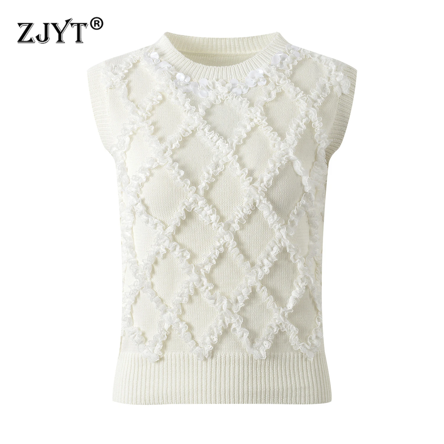 ZJYT Summer Fashion Sleeveless White Black Pullovers Knitted Sweater Tops Women Elegant Female Jersey Slim Fitted Knitwears
ZJYT Summer Fashion Sleeveless White Black Pullovers Knitted Sweater Tops Women Elegant Female Jersey Slim Fitted Knitwears