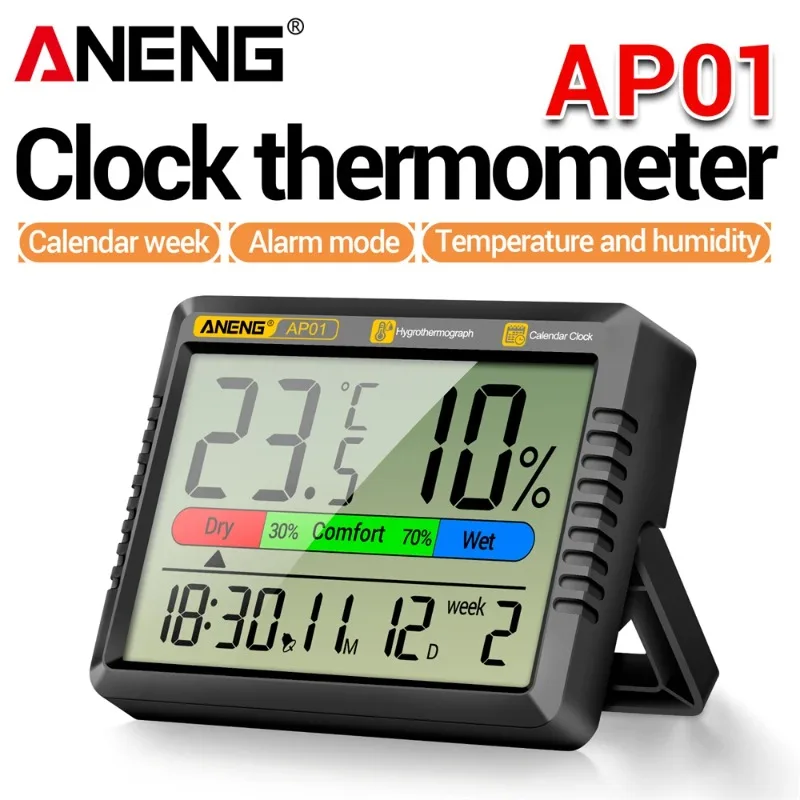 ANENG AP01 Moisture Meters Celsius Display Digital Thermometer Temperature Measuring Hygrometer LCD Screen Alarm Clock Testers
ANENG AP01 Moisture Meters Celsius Display Digital Thermometer Temperature Measuring Hygrometer LCD Screen Alarm Clock Testers