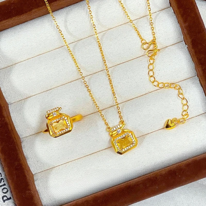 Classic 18K Gold Color Yellow Diamond Square Sugar Necklace Ring for Women Wedding Engagement Fine Jewelry Sets Gifts
Classic 18K Gold Color Yellow Diamond Square Sugar Necklace Ring for Women Wedding Engagement Fine Jewelry Sets Gifts