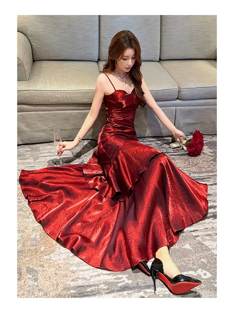 Sexy Mermaid Tail Gown Strapl Evening Dr for Women Red Par Ball Gown Bodycon Long Skirt High Waist Polyester Fabric 
Sexy Mermaid Tail Gown Strapl Evening Dr for Women Red Par Ball Gown Bodycon Long Skirt High Waist Polyester Fabric