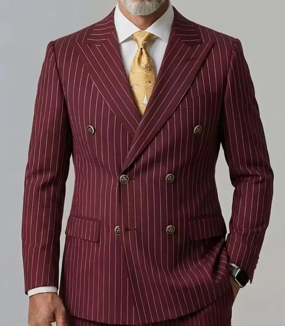 Men's Wine Red Striped Double Breasted Blazer, Peaked Lapel Slim Fit Single Suit Jacket, Party Wedding Formal Coat
Men's Wine Red Striped Double Breasted Blazer, Peaked Lapel Slim Fit Single Suit Jacket, Party Wedding Formal Coat