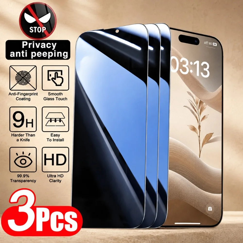 3Pcs Privacy Full Screen Protector for iPhone 17 16 15 14 Pro Max 16e 17e 15 14 16 Plus 13 12 11 Pro 9H Hardness Tempered Glass
3Pcs Privacy Full Screen Protector for iPhone 17 16 15 14 Pro Max 16e 17e 15 14 16 Plus 13 12 11 Pro 9H Hardness Tempered Glass