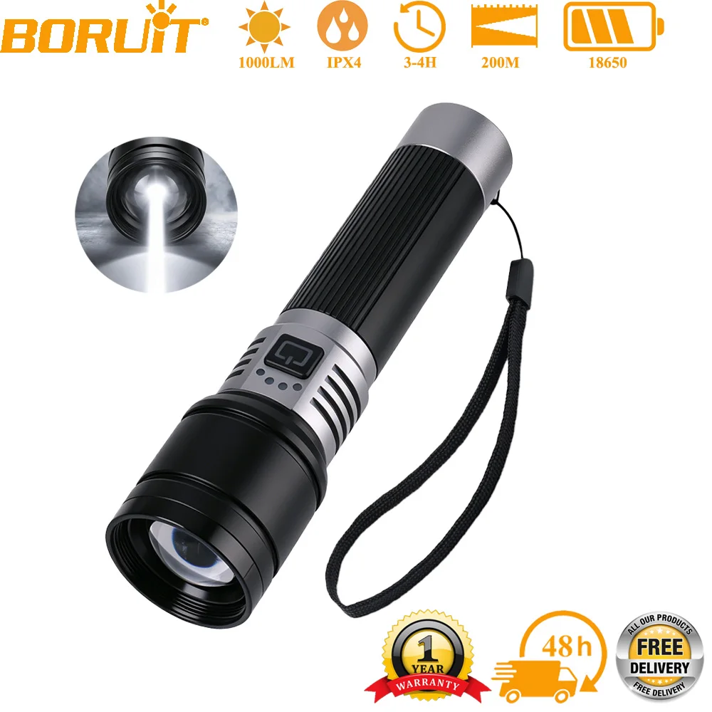 BORUiT 1000LM Ultra Bright LED Tactical Flashlight Zoomable USB Rechargeable Portable Outdoor Emergency Camping Torch Lantern
BORUiT 1000LM Ultra Bright LED Tactical Flashlight Zoomable USB Rechargeable Portable Outdoor Emergency Camping Torch Lantern