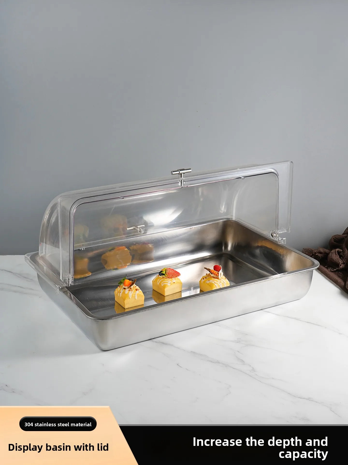Transparent Dustproof Cover Rectangular Flat Bottom 304 Stainless Steel Container Flip Cover Display Box for Restaurant Hotel
Transparent Dustproof Cover Rectangular Flat Bottom 304 Stainless Steel Container Flip Cover Display Box for Restaurant Hotel