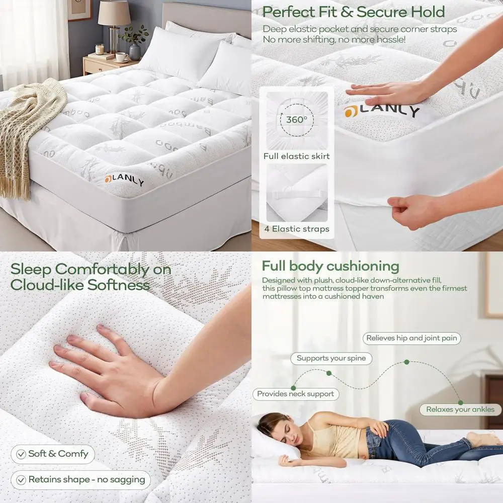 Bamboo Viscose Cooling King Pillow Top Mattress Pad for Back Support, Plush Fill with Deep Pocket Elastic, White
Bamboo Viscose Cooling King Pillow Top Mattress Pad for Back Support, Plush Fill with Deep Pocket Elastic, White