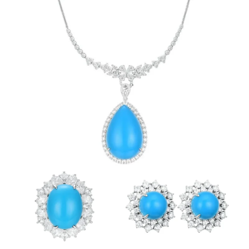 Bellux 925 Silver Synthetic Zircon Blue Turquoise Full Diamonds Blue Necklace Earrings and Rings Light Fine Luxury Jewelry Set
Bellux 925 Silver Synthetic Zircon Blue Turquoise Full Diamonds Blue Necklace Earrings and Rings Light Fine Luxury Jewelry Set