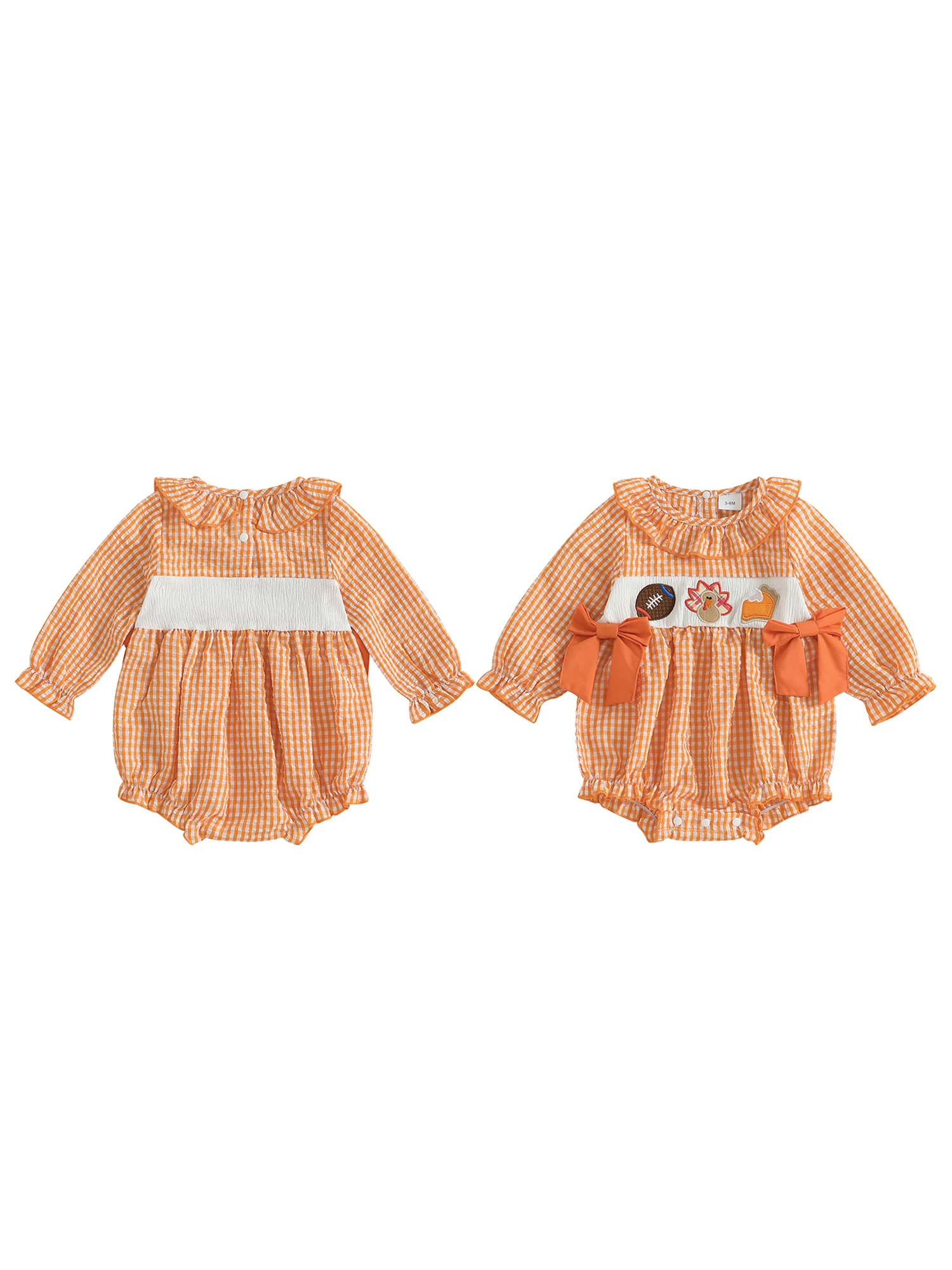 Thanksgiving Baby Girl Romper with Turkey Embroidery and Bow Detail Long Sleeve Newborn Bodysuit Outfit for Fall Festivities
Thanksgiving Baby Girl Romper with Turkey Embroidery and Bow Detail Long Sleeve Newborn Bodysuit Outfit for Fall Festivities