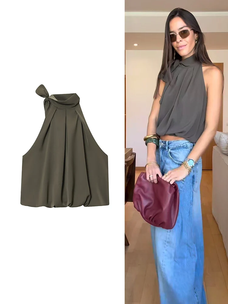 2025 New Women Fashion Tops With Bow Fashion Off Shoulder Tank Top Vintage Halter Neck Sleeveless Female Chic Pleated Tops
2025 New Women Fashion Tops With Bow Fashion Off Shoulder Tank Top Vintage Halter Neck Sleeveless Female Chic Pleated Tops