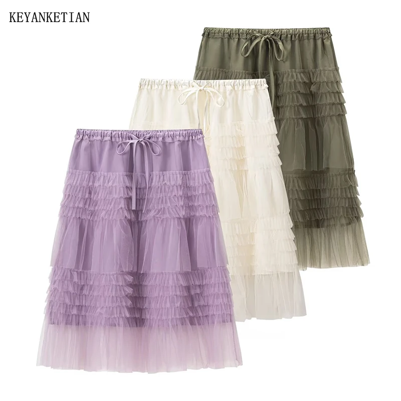KEYANKETIAN 2026 Summer New Woman Romantic Fairy Tiered Tulle Skirt Elastic Waist Purple Sweet Party Layered A-Line Skirt
KEYANKETIAN 2026 Summer New Woman Romantic Fairy Tiered Tulle Skirt Elastic Waist Purple Sweet Party Layered A-Line Skirt