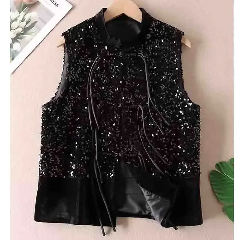 Women 2024 Shoulder Jacket Black XXL Fashion Chinese Style Sequined Vest Jacket Velvet Shining Autumn Premium Sleeveless Coat
Women 2024 Shoulder Jacket Black XXL Fashion Chinese Style Sequined Vest Jacket Velvet Shining Autumn Premium Sleeveless Coat