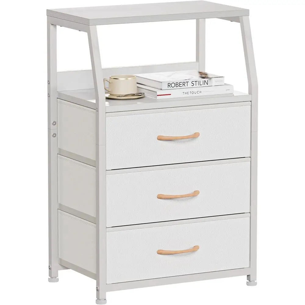 White Nightstand with 3 Drawers and 2-Tier Shelf, Small End Table for Bedroom, Closet, Hallway, Nursery, Sturdy Steel Frame, Woo
White Nightstand with 3 Drawers and 2-Tier Shelf, Small End Table for Bedroom, Closet, Hallway, Nursery, Sturdy Steel Frame, Woo