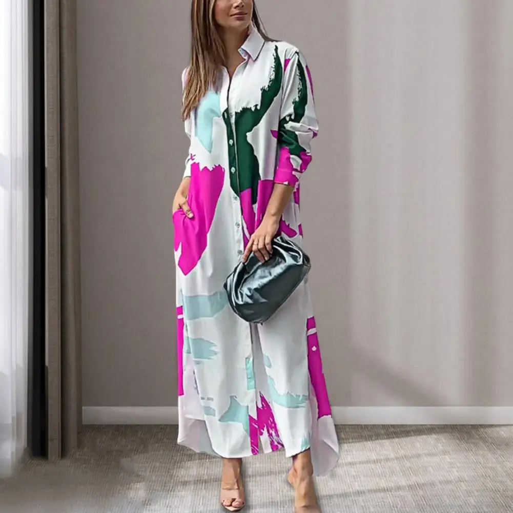 Loose Fit Dress Colorful Print Maxi Dress with Turn-down Collar Irregular Hem for Women Vacation Beachwear Wear Dress Printed
Loose Fit Dress Colorful Print Maxi Dress with Turn-down Collar Irregular Hem for Women Vacation Beachwear Wear Dress Printed