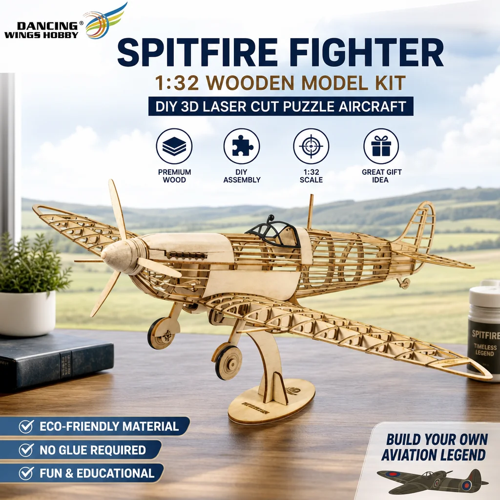 DW Hobby Spitfire 1:32 Laser Cut Kit – 12in WWII Fighter 3D Wood Skeleton Model
DW Hobby Spitfire 1:32 Laser Cut Kit – 12in WWII Fighter 3D Wood Skeleton Model