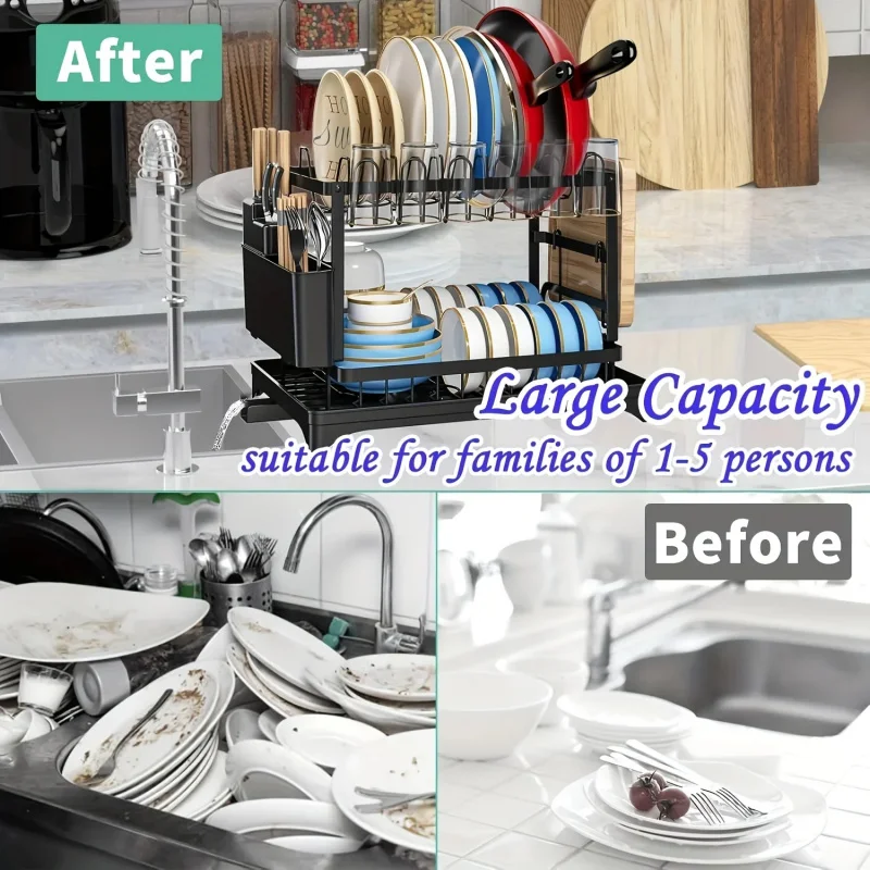 Multifunctional Countertop Dish Rack Kitchen Drain Storage Organizer with Cup Knife Chopsticks Holder New for Home Kitchen Use
Multifunctional Countertop Dish Rack Kitchen Drain Storage Organizer with Cup Knife Chopsticks Holder New for Home Kitchen Use