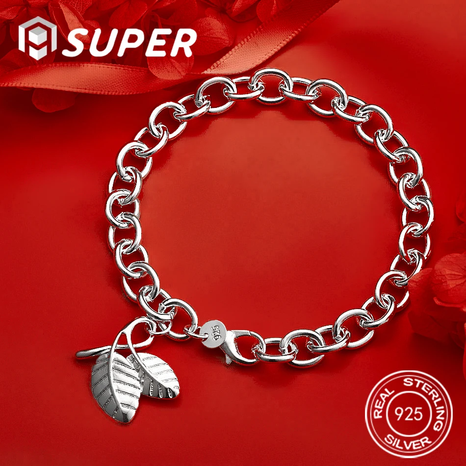 ALISuper 925 Sterling Silver Luxury Fashion Leaf Pendant Bracelet Women's Party Wedding Jewelry Gift Accessories 
ALISuper 925 Sterling Silver Luxury Fashion Leaf Pendant Bracelet Women's Party Wedding Jewelry Gift Accessories