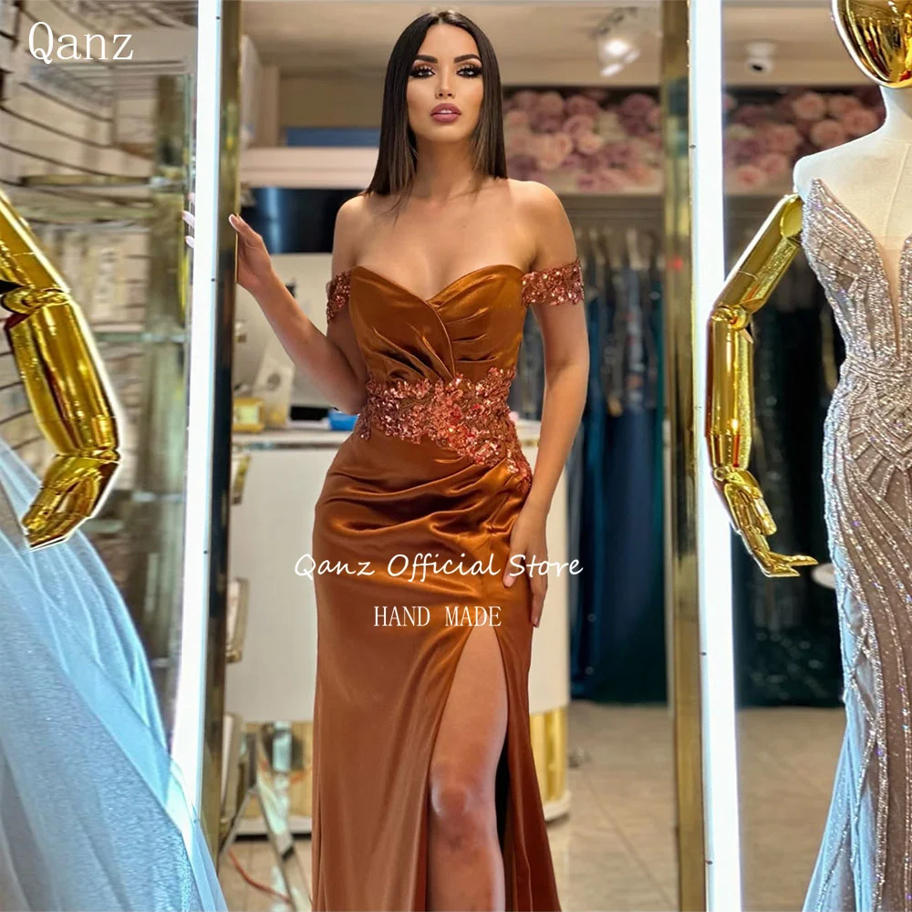 Qanz High Qulity Evening Dress Appliques Slit Satin Vestidos De Fiesta Off The Shoulder Sexy Formal Occasion Dresses Customized
Qanz High Qulity Evening Dress Appliques Slit Satin Vestidos De Fiesta Off The Shoulder Sexy Formal Occasion Dresses Customized