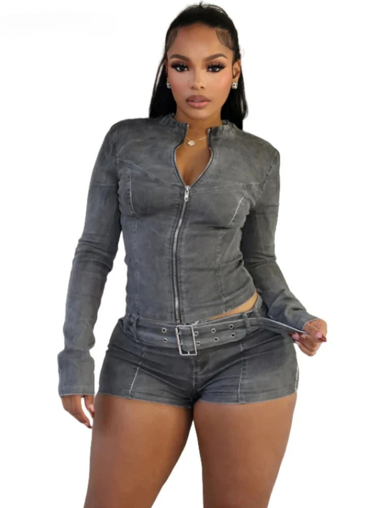 Fashion Denim Women's Set Long Sleeve Jacket and Belt Shorts Suits Winter Street Two 2 Piece Sets Outfits Tracksuit
Fashion Denim Women's Set Long Sleeve Jacket and Belt Shorts Suits Winter Street Two 2 Piece Sets Outfits Tracksuit
