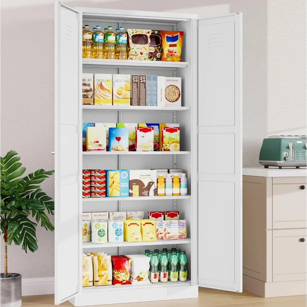 White Metal Storage Cabinet, 71" Tall Pantry with 2 Doors & 6 Shelves - Wide Food Cupboard for Kitchen, Dining & Living Room
White Metal Storage Cabinet, 71" Tall Pantry with 2 Doors & 6 Shelves - Wide Food Cupboard for Kitchen, Dining & Living Room