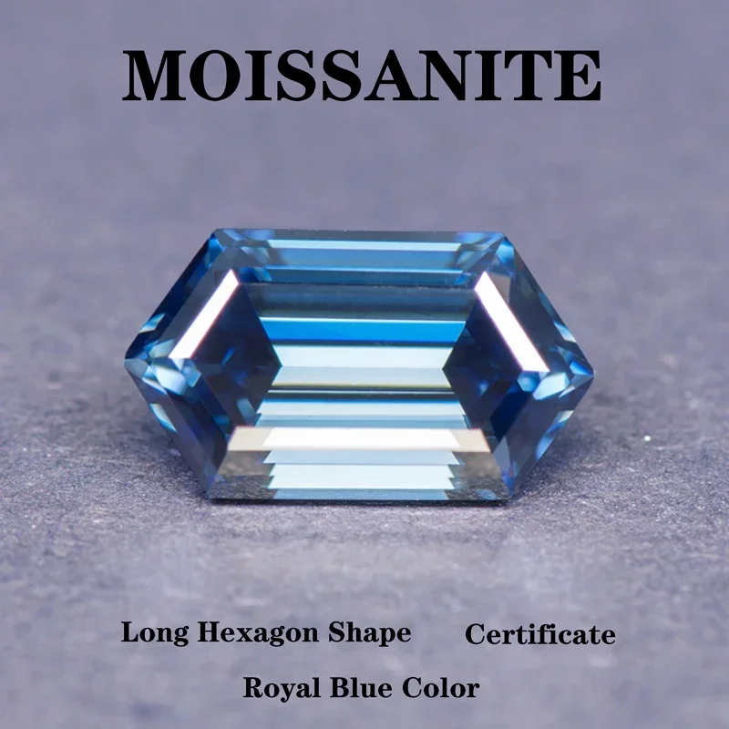 Moissanite Stone Long Hexagon Cut Natural Royal Blue Color DIY Advanced Charms Jewelry Rings Earrings Making with Certificate
Moissanite Stone Long Hexagon Cut Natural Royal Blue Color DIY Advanced Charms Jewelry Rings Earrings Making with Certificate